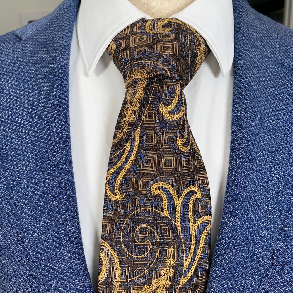 Robert Talbott Caramel Tie Seven Fold Men Gold Paisley Hand Sewn Silk Luxury